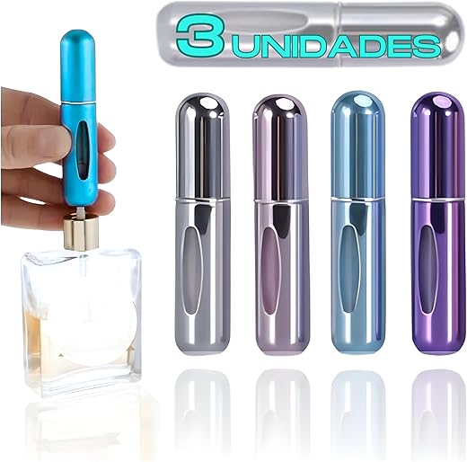3 Unidades de Mini Frasco Portátil de Perfume Recarregável com Borrifador Spray Leve na Bolsa Estojo de Maquiagem Super Prático 5ml