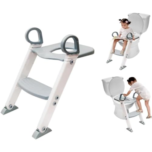 Assento Redutor Infantil Vaso Sanitário Privada Com Escada Trono Troninho (Cinza)