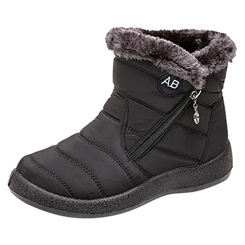 Hyranect Botas Femininas De Neve Inverno Impermeável, botas femininas grossas e quentes, pelúcia quente e calçados casuais sapatos impermeáveis ​​ultraleves (Preto, 37)