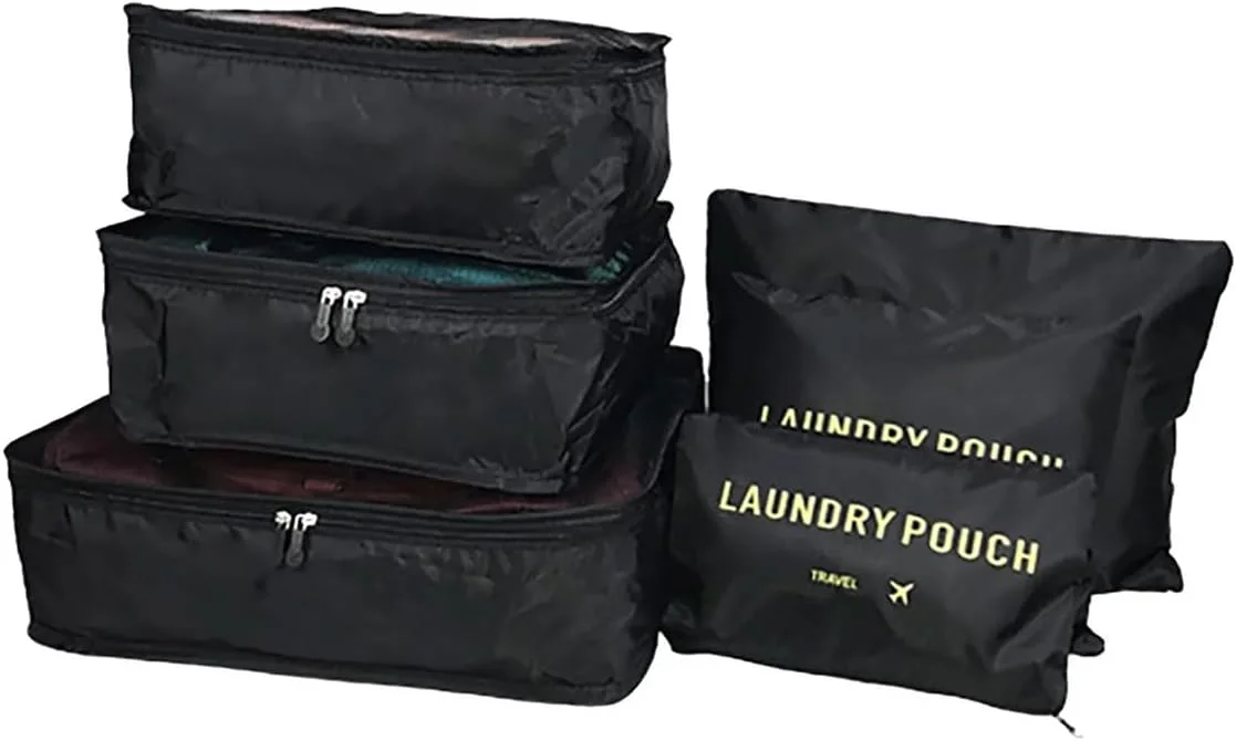 Kit Organizador de Mala de Viagem Prático 6 Peças Necessaires (Preto)