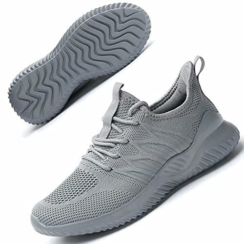 Tênis de corrida feminino, atlético, para caminhada, malha leve, respirável, para ioga, tênis feminino elegante, Cinza, 6.5