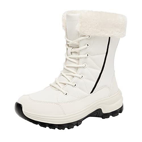 Botas de neve femininas modernas de inverno à prova d'água com cadarço para manter quente botas de neve confortáveis botas femininas de inverno caminhadas de inverno, Branco, 9