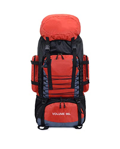 Mochila de viagem CH extra grande de 90 litros, mochila esportiva de grande capacidade para viagens, mochilão, acampamento, caminhada, vermelha