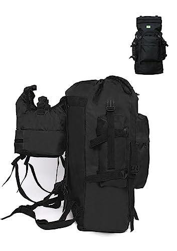 Mochila Grande Capacidade Impermeavel Masculina Trilha Camping Viagem Acampamento Reforçada Cargueira Militar (PRETO)