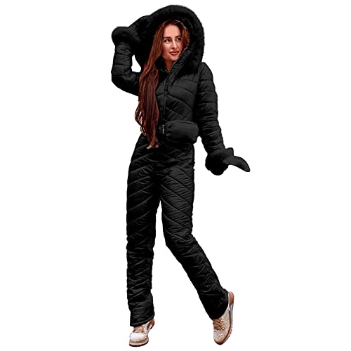 Conjunto feminino de peça única para esqui, jaqueta de esqui, impermeável, com isolamento térmico, com zíper, roupa de neve quente, macacão para esportes de neve, Preto, Small