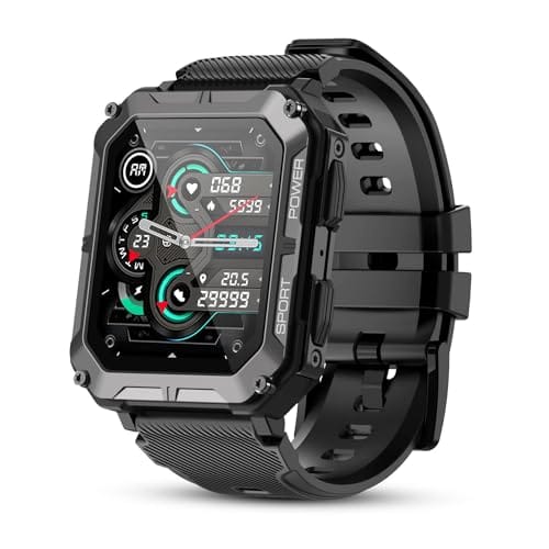 Militares Relogio Smartwatch Masculino IP68 impermeável resistente Bluetooth chamada (resposta/chamadas dial) 1.83 '' Tactical Fitness Watch Tracker para Android iOS Esportes ao ar livre (preto)