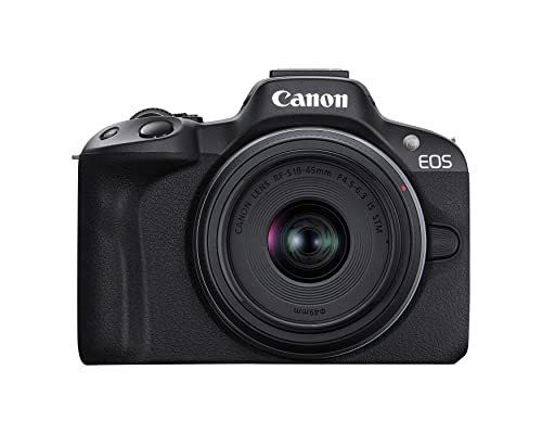 Canon A câmera sem espelho EOS R50 RF-S18-45 mm F4.5-6.3 é um kit de lentes STM, sensor CMOS de 24,2 megapixels (APS-C), vídeo 4K, câmera híbrida, foto e vídeo, vlogging, criador de conteúdo, montagem