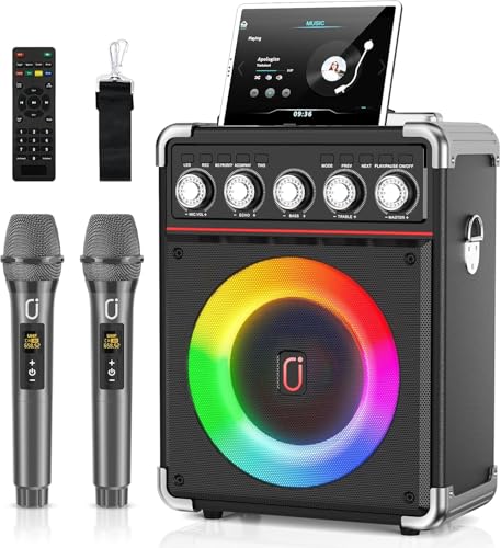JYX Caixa de Som com 2 Microfones, Caixa de Som Bluetooth para Adultos e Crianças, Caixa de Som Karaoke com Ajuste de Graves/Agudos, Sistema de PA com Controle Remoto, Suporte para REC/USB/AUX/TF