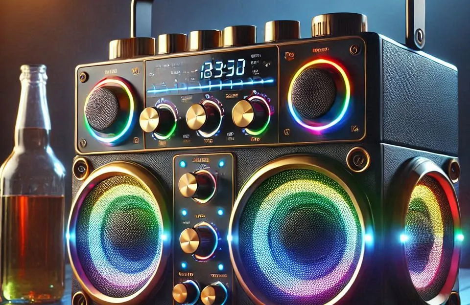 Caixa de Som Boombox AIWA Bluetooth IPX5 com Luzes Multicores