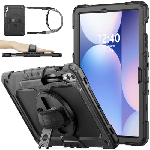 SEYMAC stock Capa para tablet Samsung Galaxy Tab S10 Plus/S9 FE Plus/S9 Plus 5G de 12,4 polegadas, com protetor de tela, suporte para lápis [alça de mão giratória 360] e suporte, capa à prova de