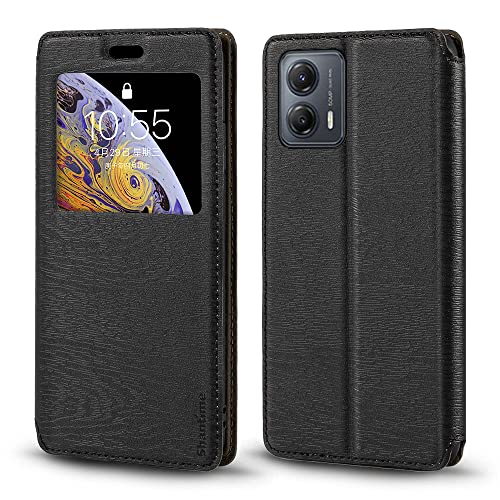 Capa para Motorola Moto G53 5G, capa de couro de grão de madeira com suporte para cartão e janela, capa flip magnética para Motorola Moto G53j (6,5 polegadas)