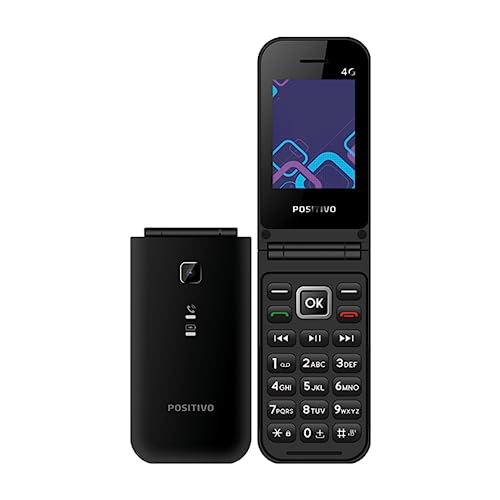 Celular POSITIVO P51, Flip, Função Modem, 4G, Câmera Traseira, Tela 2,4” LCD, Rádio FM, Botão SOS, Dual SIM Preto