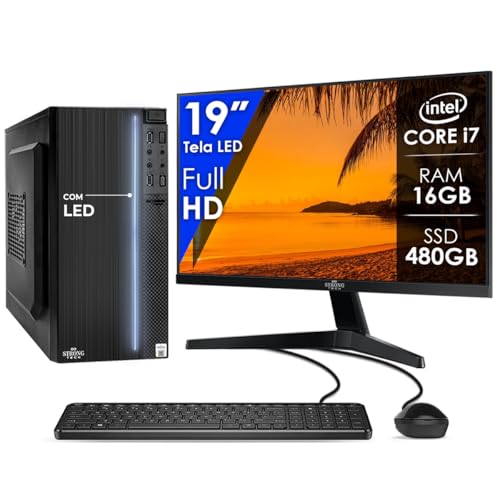 Computador Completo Intel Core i7 16GB SSD 480GB Monitor 19" 4 Núcleos Super Turbo Pc Hdmi Teclado e Mouse Strong Tech
