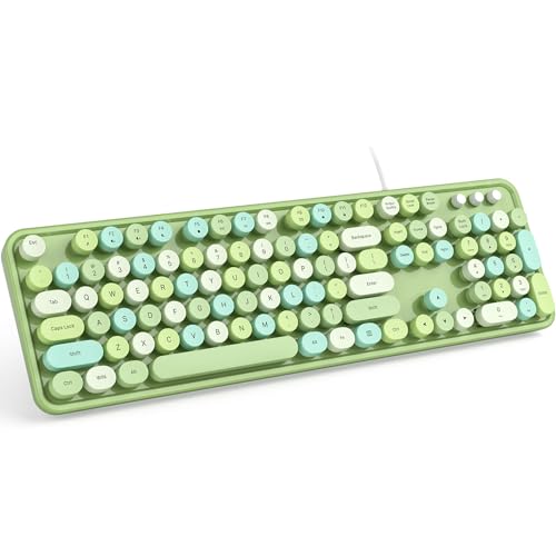 Meidosa Teclado de computador com fio, teclados de máquina de escrever coloridos verdes, teclado de tamanho completo, teclado USB Plug and Play para laptop, PC, desktop, Windows