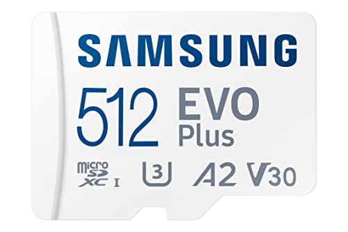 SAMSUNG EVO Plus com adaptador SD de 512 GB Micro SDXC, até 130 MB/s, armazenamento expandido para dispositivos de jogos, tablets e smartphones Android, cartão de memória, MB-MC512KA/AM, 2021