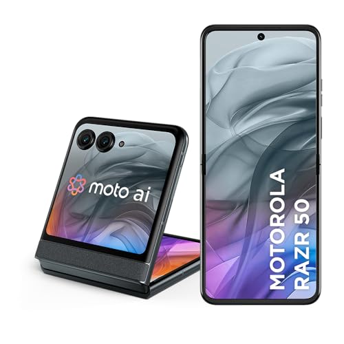 Smartphone Motorola Razr 50-512GB 24GB (12GB RAM+12GB Ram Boost) Tela dobrável 6,9" pOLED e externa 3,6” Moto AI camera IPX8 - Grey Vegan Suede