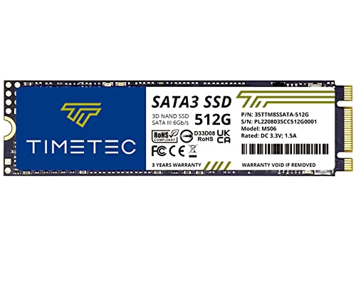 Timetec 512 GB SSD 3D NAND SATA III 6Gb/s M.2 2280 NGFF 256TBW Velocidade de leitura de até 550 MB/s SLC Cache Performance Boost Unidade interna de estado sólido para PC, computador, laptop e desktop