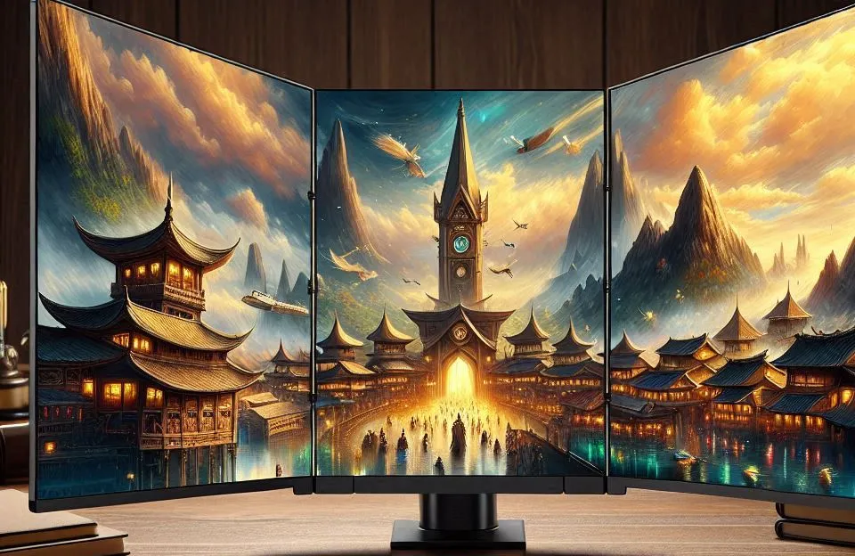 Monitor Portátil 17.3" FHD IPS: Tela Tripla e Dobrável