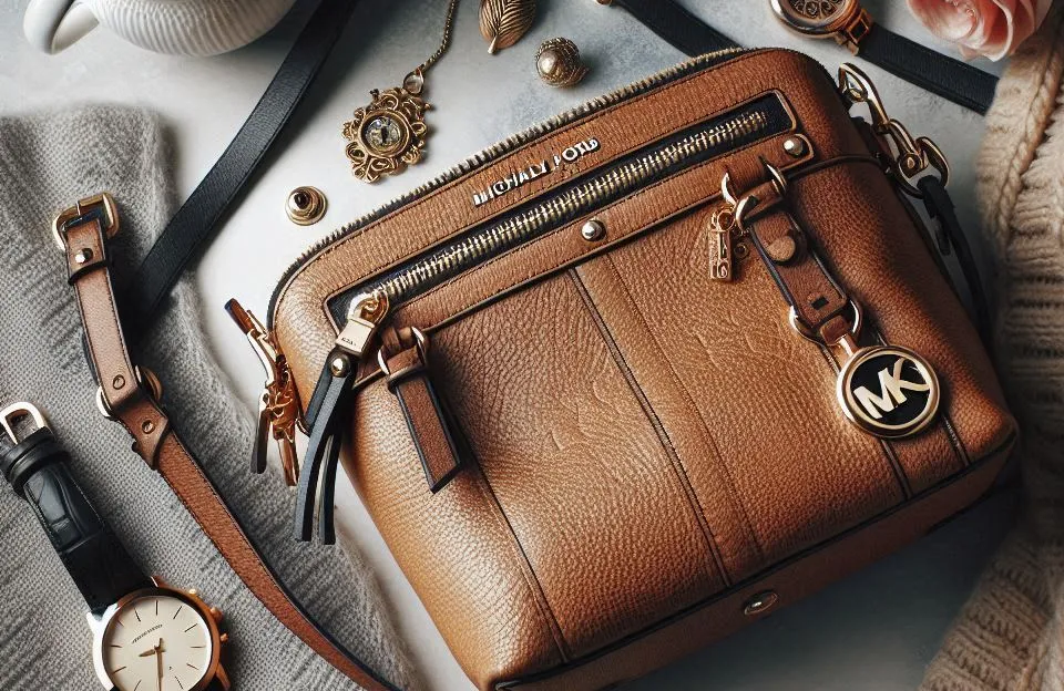 Michael Kors Crossbody com fecho em zíper e couro