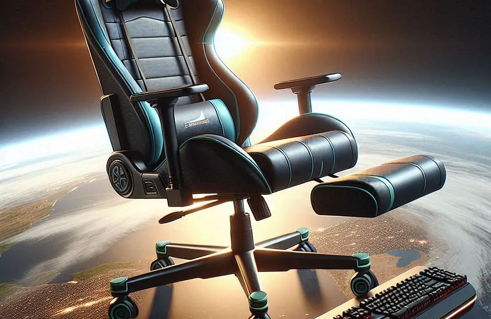 Cadeira gamer com apoio para os pés e braço 3D