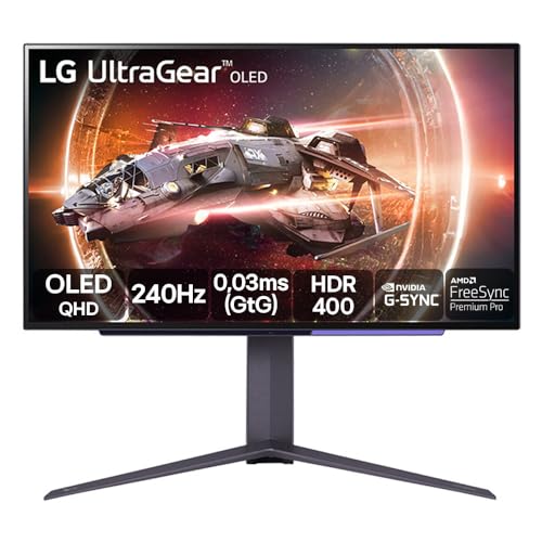 Monitor Gamer LG UltraGear OLED – Tela OLED 27”, QHD, HDR400 True black, 1.5M:1, 240Hz, 0,03ms (GtG), NVIDIA® G-SYNC®, AMD FreeSync™ Premium Pro – 27GS95QE-B