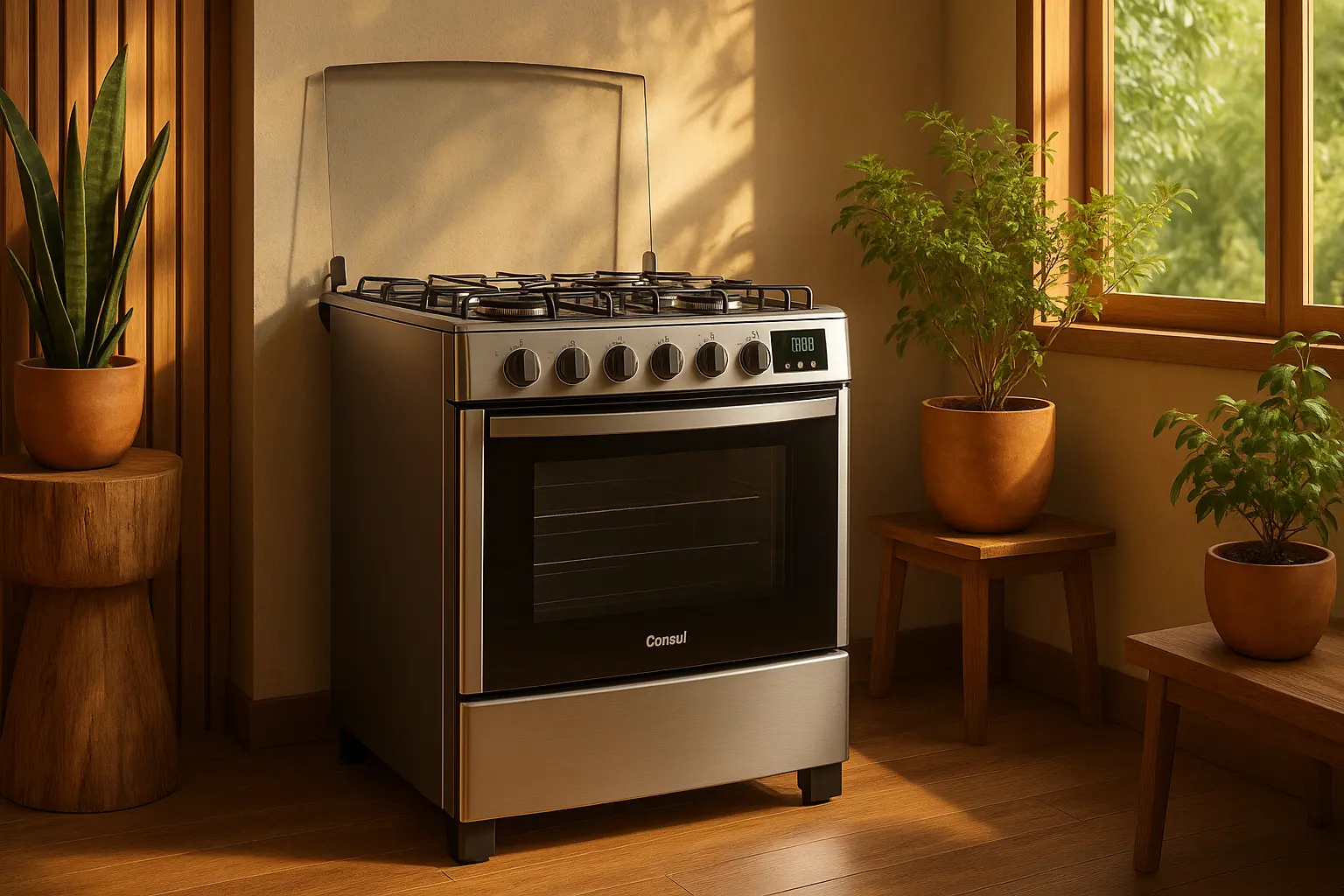 Fogão Consul 5 bocas Inox com Dupla Chama e Timer Digital