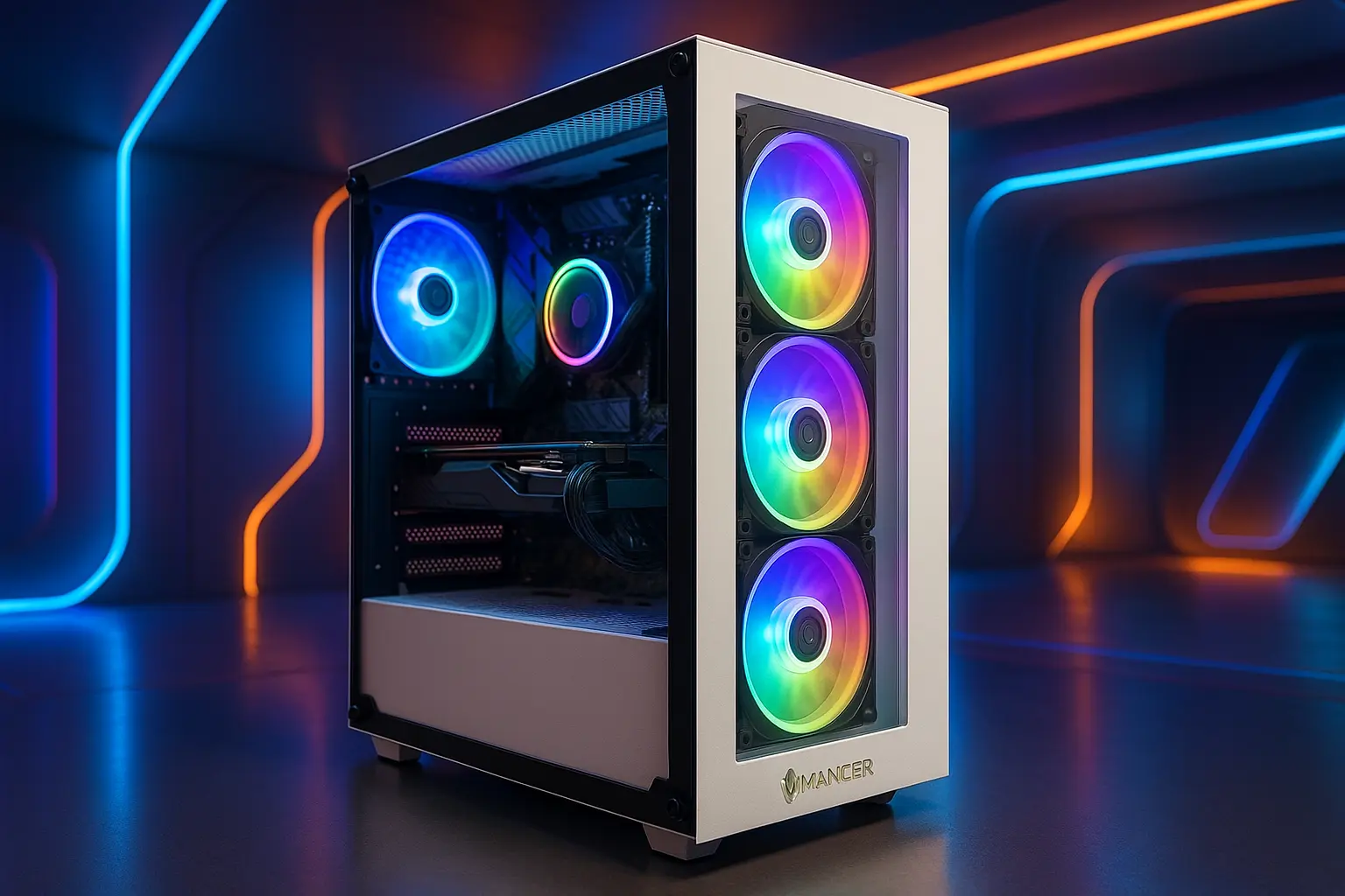 Gabinete Gamer Mancer CV500 com lateral de vidro branco