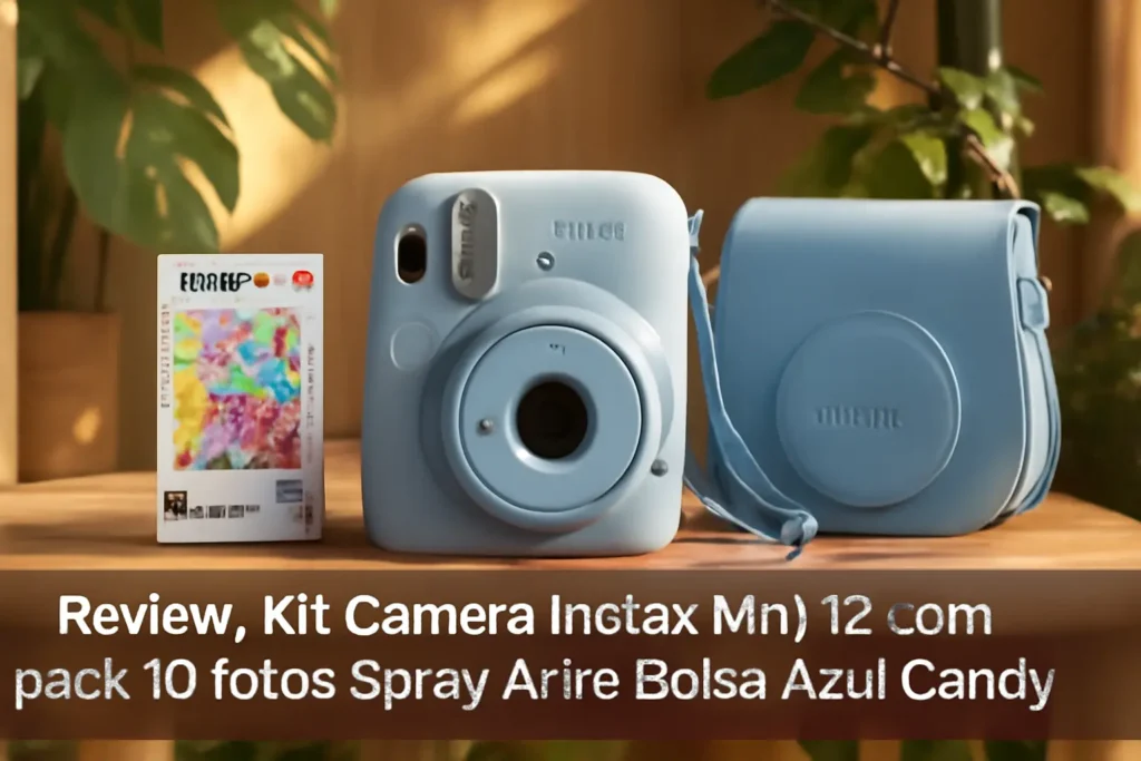 Kit Câmera Instax Mini 12 com pack 10 fotos Spray Art e Bolsa Azul Candy: Praticidade e Estilo em Cada Clique