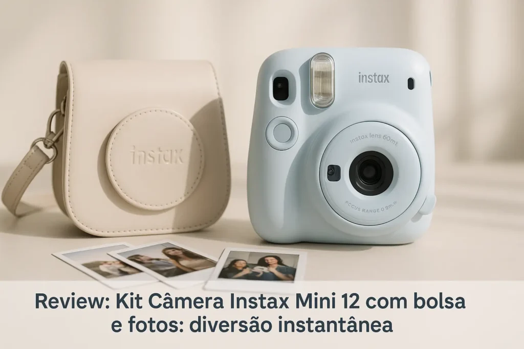 Kit Câmera Instax Mini 12 com bolsa e fotos: diversão instantânea