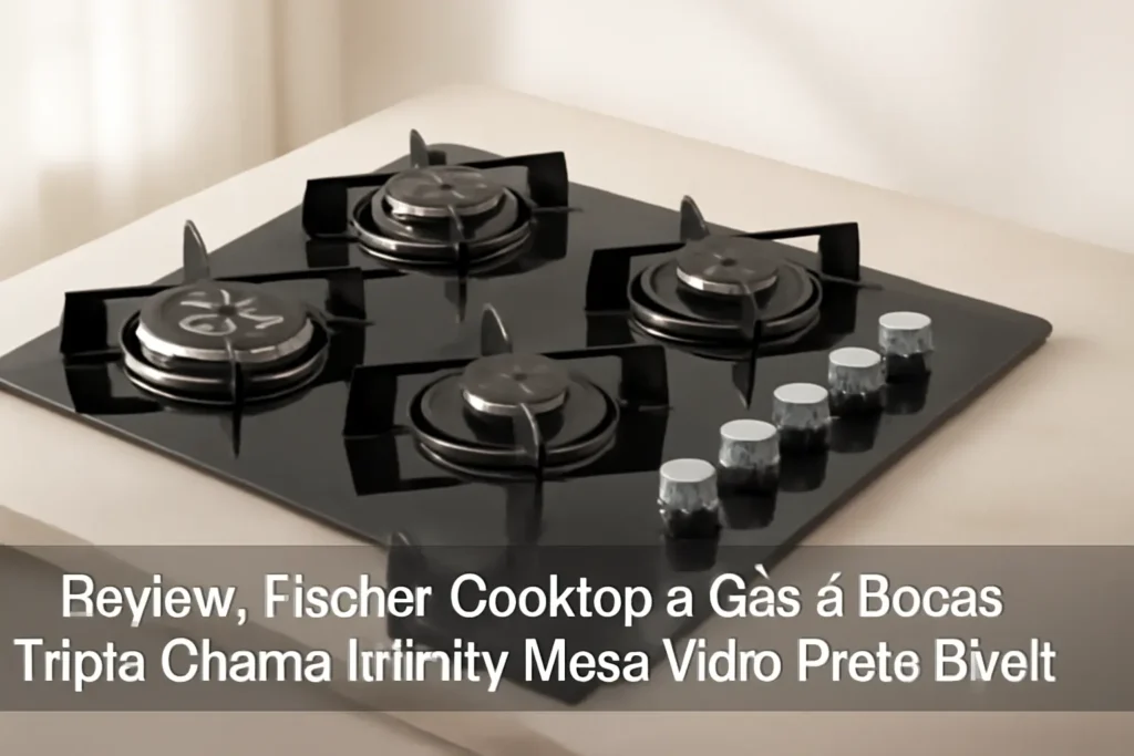 Fischer Cooktop à Gás 4 Bocas Tripla Chama Infinity Mesa Vidro Preto Bivolt