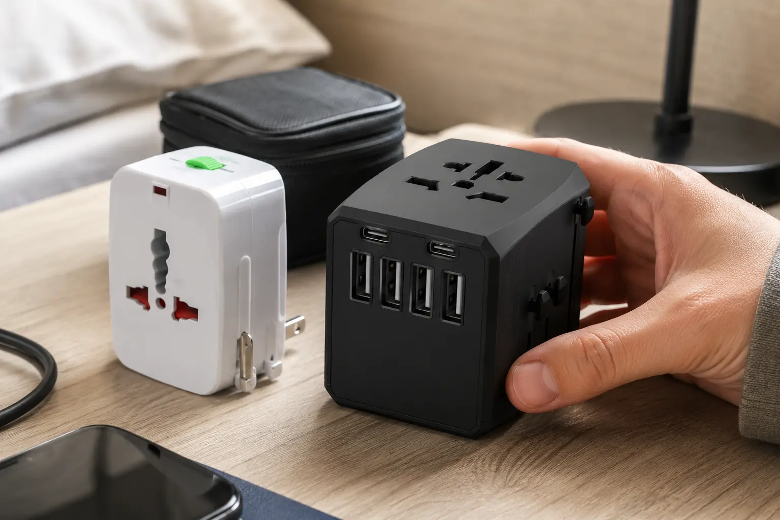 Adaptador de tomada universal: quando USB-C, pinos e potência mudam a viagem
