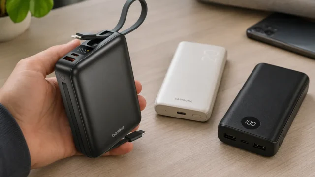 Power bank 20000mAh para viagem: 45W, cabos integrados ou visor LED?