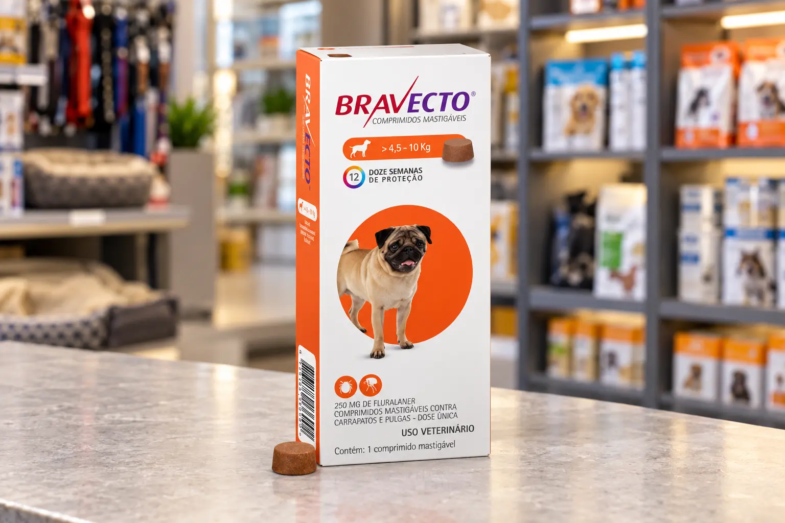 Bravecto 250, 500 ou 1000 mg: cada faixa atende um peso do cão