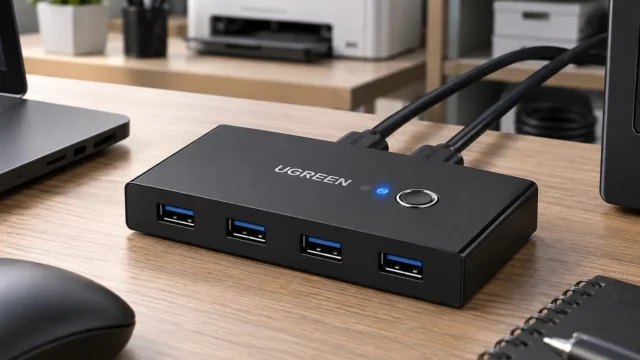 No switch UGREEN, o periférico decide entre USB 2.0 e 3.0