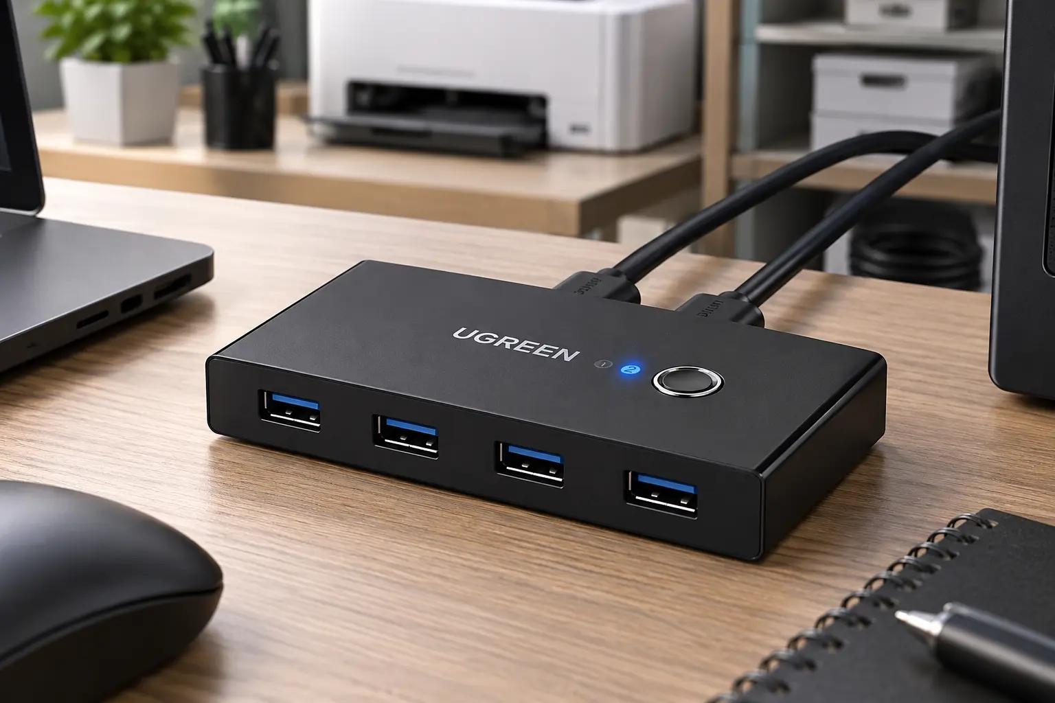 No switch UGREEN, o periférico decide entre USB 2.0 e 3.0