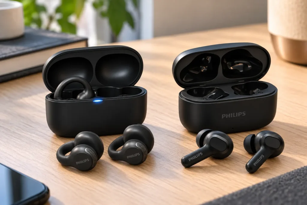 Philips TAT1109BK ou TAQ2000BK: fone compacto ou aberto ear-clip