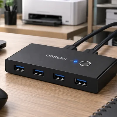 No switch UGREEN, o periférico decide entre USB 2.0 e 3.0